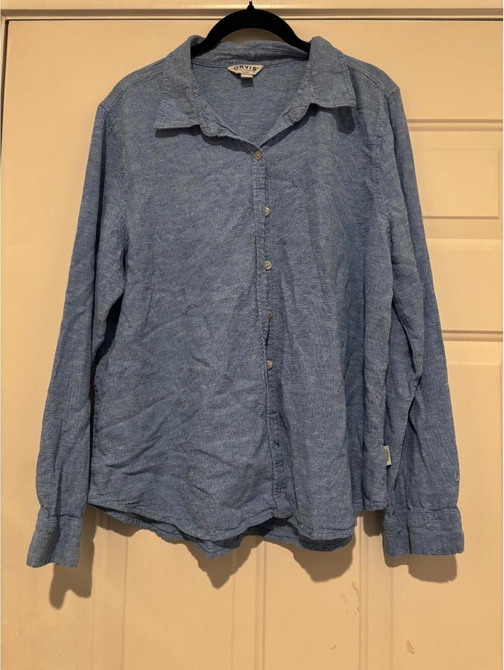 Men's Orvis button down shirt sz M blue linen/cotton #1007